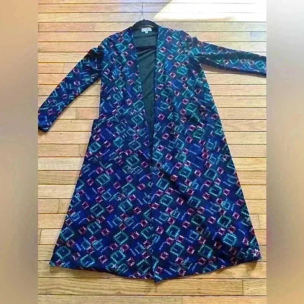 LuLaRoe Duster Long Cardigan Size Small Open Front Colorful Geometric Chore - Picture 4 of 7